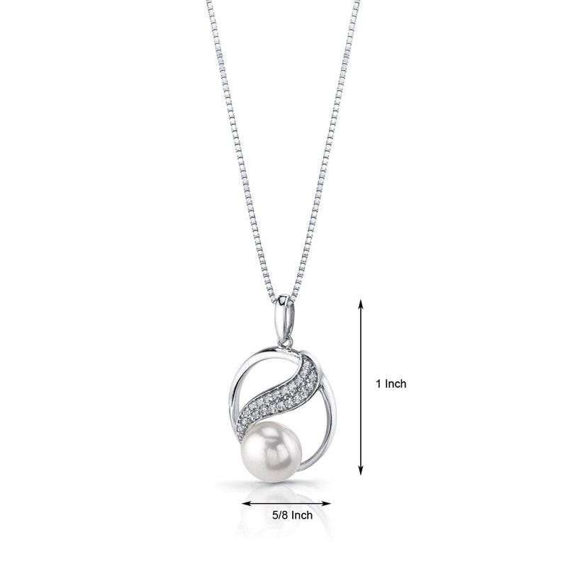 Freshwater Cultured 9mm White Pearl Artemis Swirl Pendant Necklace Sterling Silver