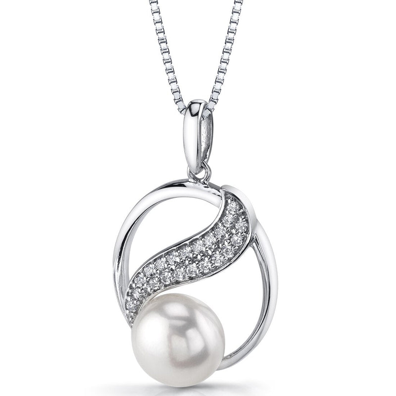 Freshwater Cultured 9mm White Pearl Artemis Swirl Pendant Necklace Sterling Silver