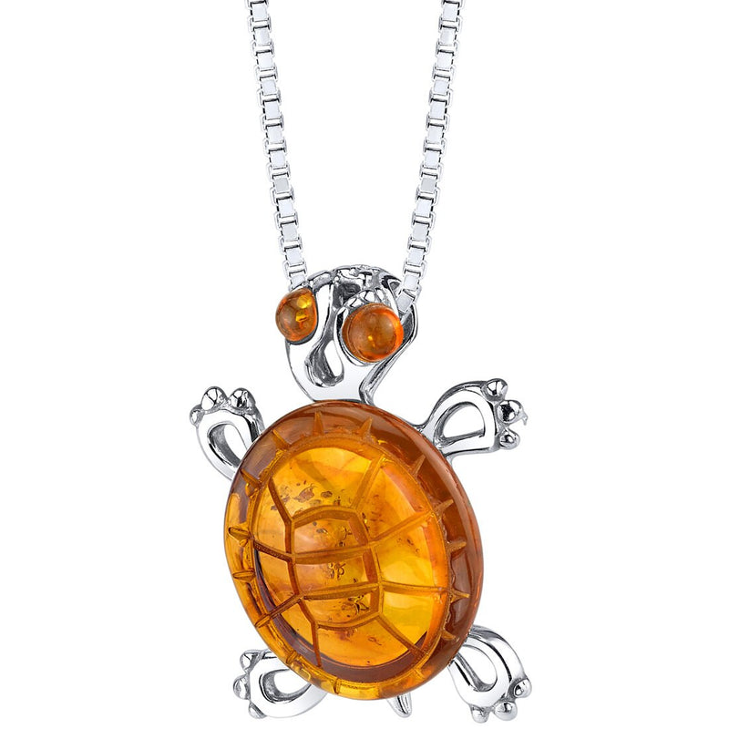 Baltic Amber Turtle Pendant Necklace Sterling Silver Multiple Color