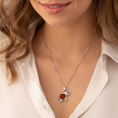 Baltic Amber Elephant Pendant Necklace Sterling Silver Multiple Color