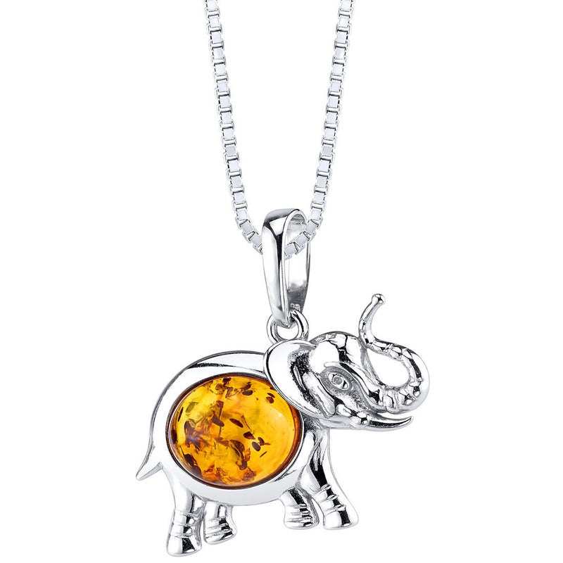 Baltic Amber Elephant Pendant Necklace Sterling Silver Multiple Color