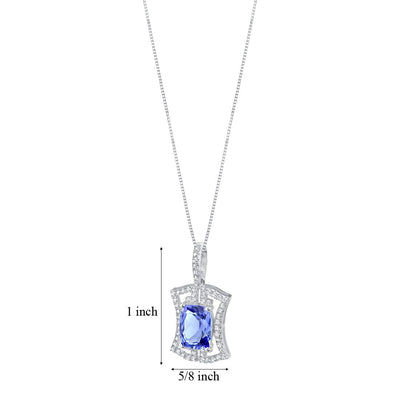 Simulated Tanzanite Sterling Silver Art Deco Pendant Necklace 3 Carats