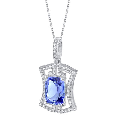 Simulated Tanzanite Sterling Silver Art Deco Pendant Necklace 3 Carats