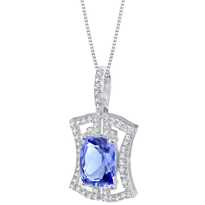 Simulated Tanzanite Sterling Silver Art Deco Pendant Necklace 3 Carats