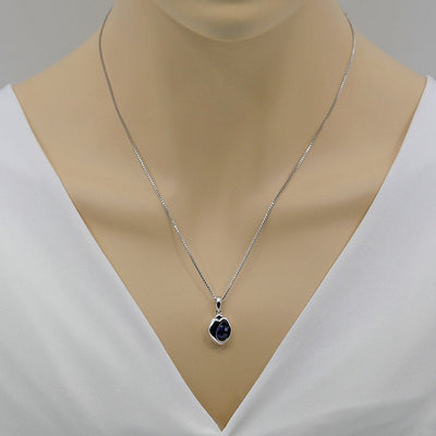 Created Blue Sapphire Sterling Silver Sphere Pendant Necklace