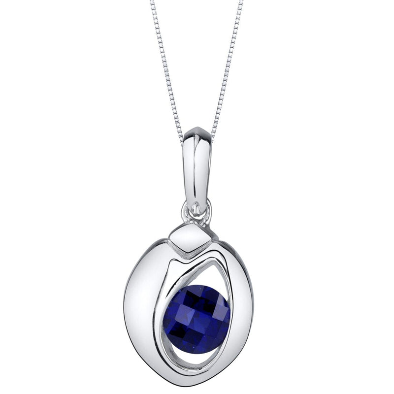 Created Blue Sapphire Sterling Silver Sphere Pendant Necklace