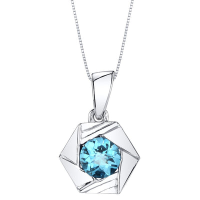 Swiss Blue Topaz Cirque Solitaire Pendant Necklace Sterling Silver