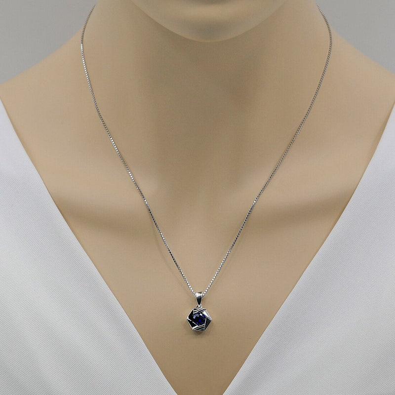 Created Blue Sapphire Sterling Silver Cirque Pendant Necklace