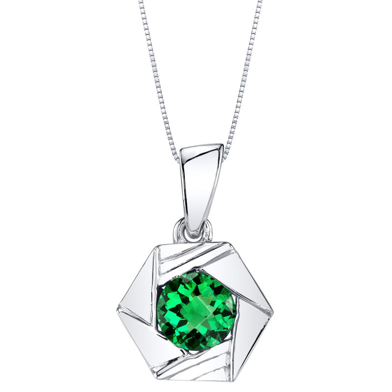 Simulated Emerald Sterling Silver Cirque Pendant Necklace