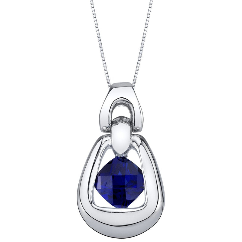 Created Blue Sapphire Sterling Silver Sungate Pendant Necklace