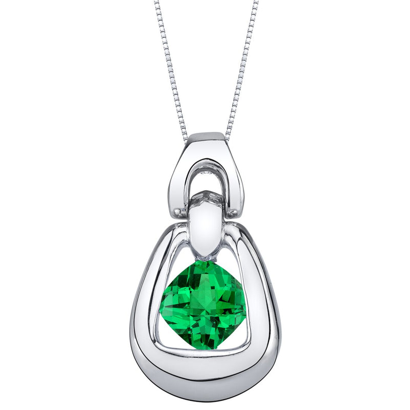 Simulated Emerald Sterling Silver Sungate Pendant Necklace