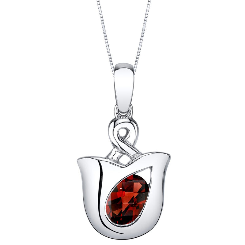 Garnet Sterling Silver Tulip Pendant Necklace