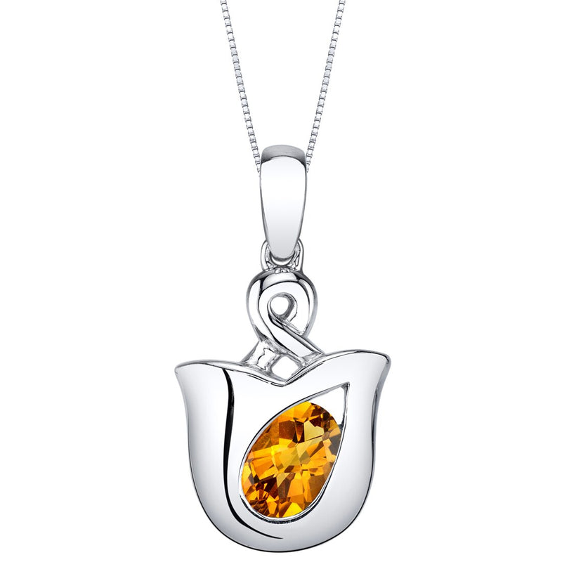 Citrine Sterling Silver Tulip Pendant Necklace