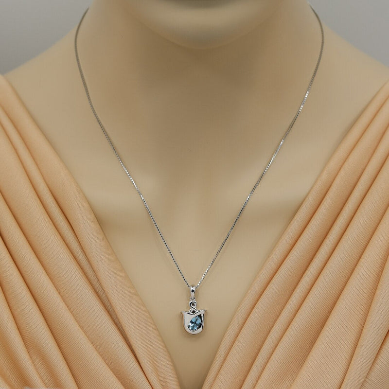 London Blue Topaz Sterling Silver Tulip Pendant Necklace