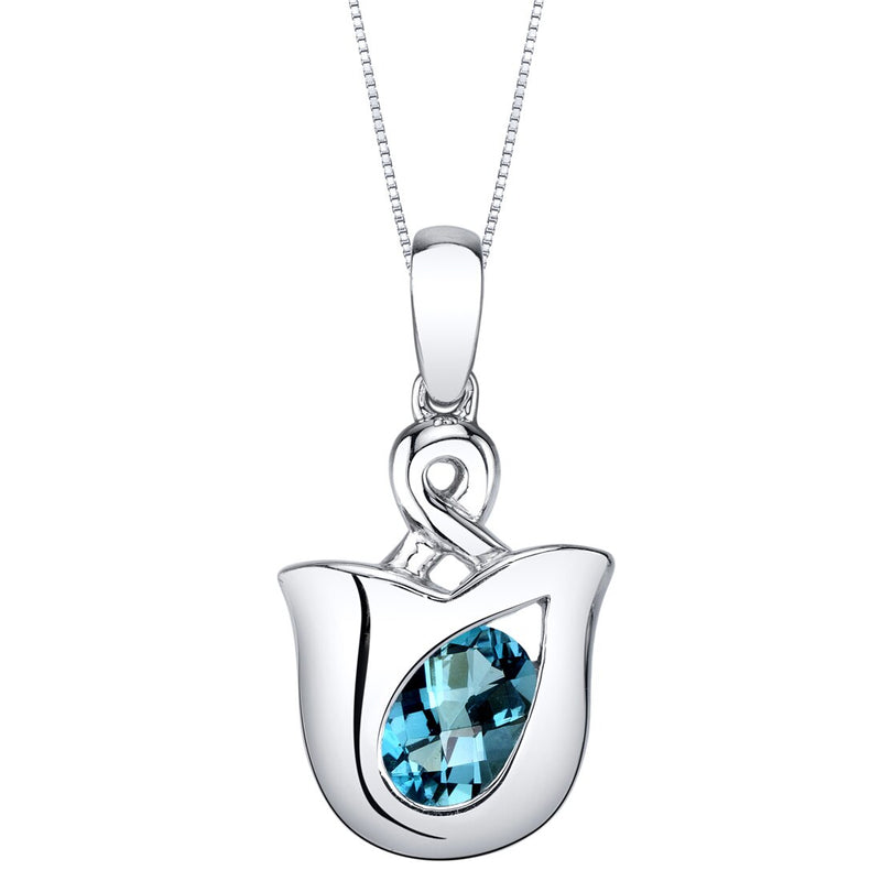 London Blue Topaz Sterling Silver Tulip Pendant Necklace