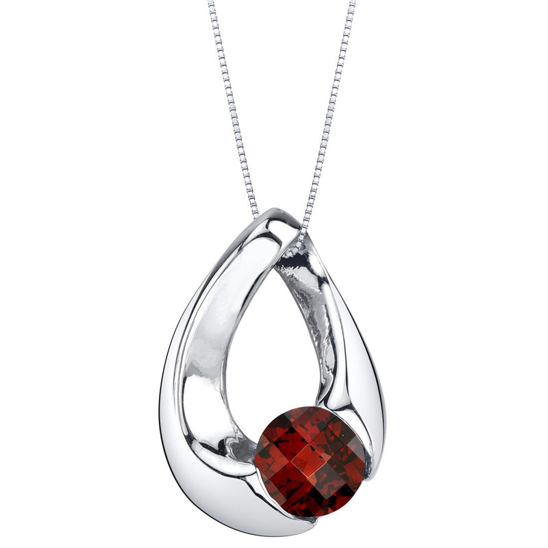 Garnet Sterling Silver Slider Pendant Necklace