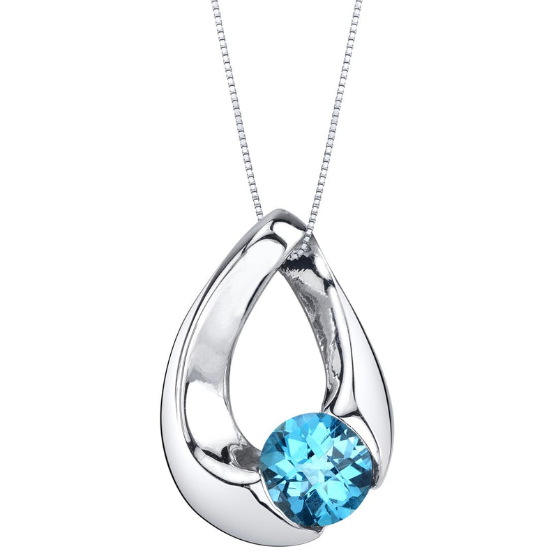 Swiss Blue Topaz Sterling Silver Slider Pendant Necklace