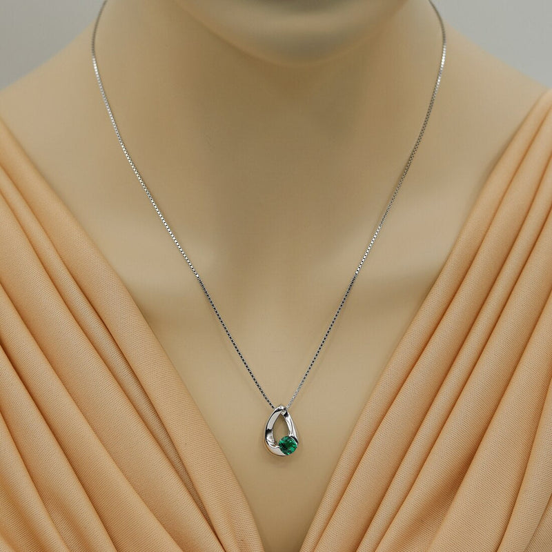 Simulated Emerald Sterling Silver Slider Pendant Necklace