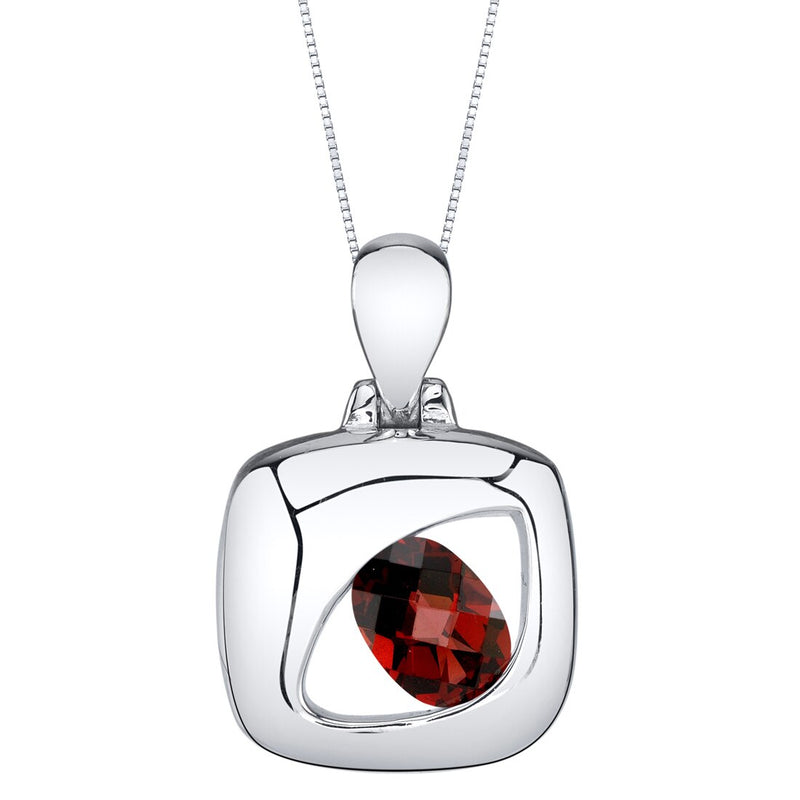 Garnet Sterling Silver Sculpted Pendant Necklace