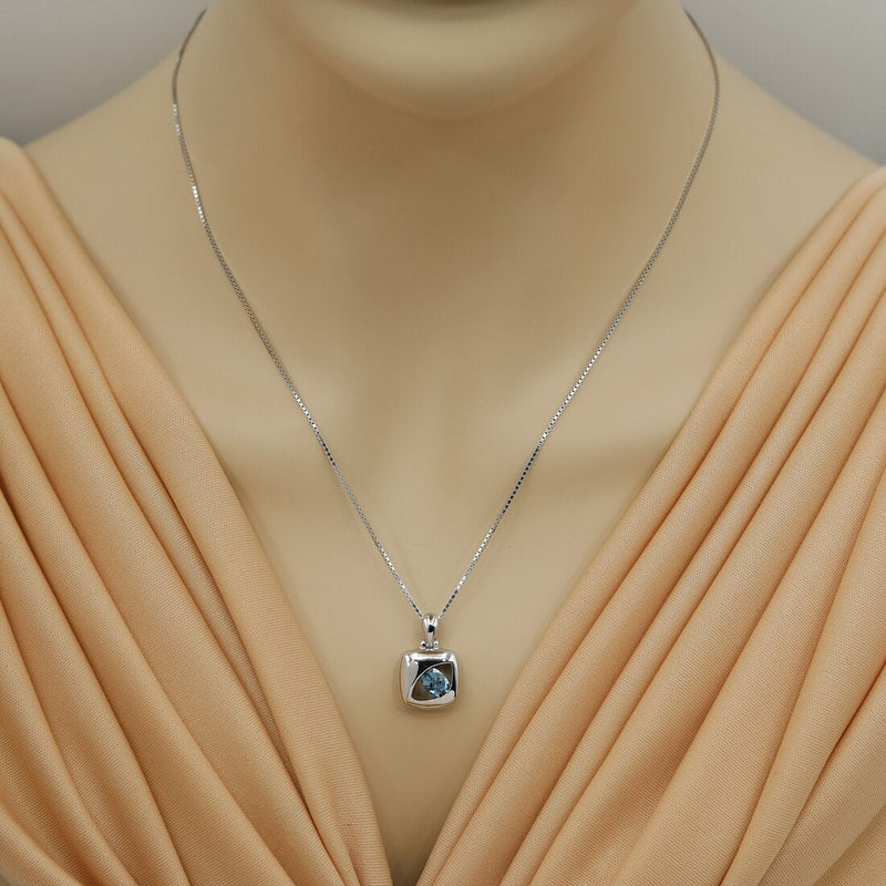 London Blue Topaz Sterling Silver Sculpted Pendant Necklace