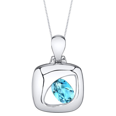 Swiss Blue Topaz Sterling Silver Sculpted Pendant Necklace