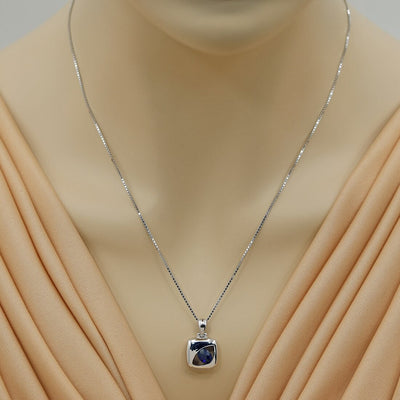 Created Blue Sapphire Sterling Silver Sculpted Pendant Necklace