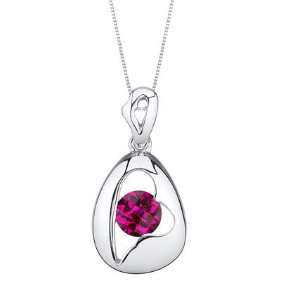 Ruby Minimalist Solitaire Pendant Necklace Sterling Silver