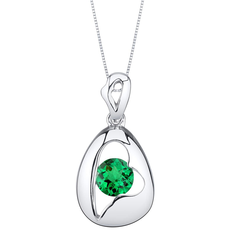 Simulated Emerald Sterling Silver Minimalist Pendant Necklace