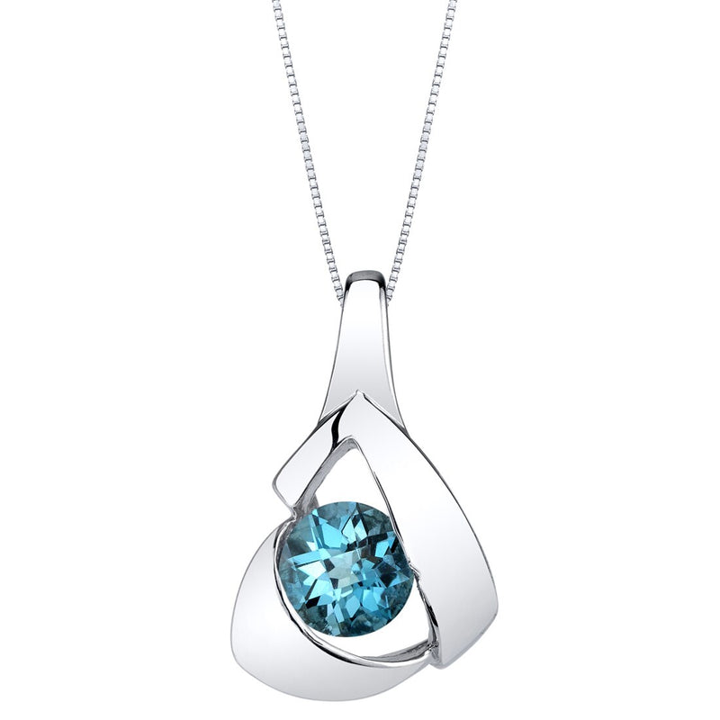 London Blue Topaz Sterling Silver Chiseled Pendant Necklace