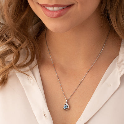 Swiss Blue Topaz Sterling Silver Chiseled Pendant Necklace
