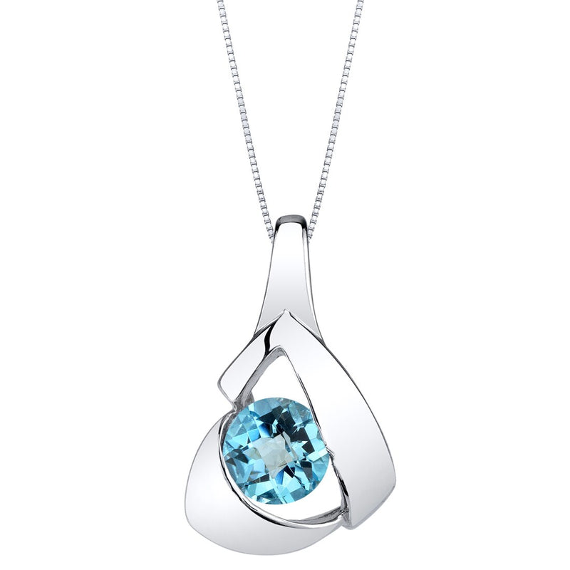 Swiss Blue Topaz Sterling Silver Chiseled Pendant Necklace