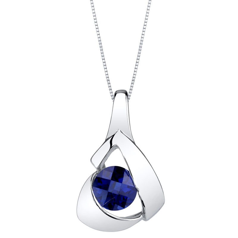 Created Blue Sapphire Sterling Silver Chiseled Pendant Necklace