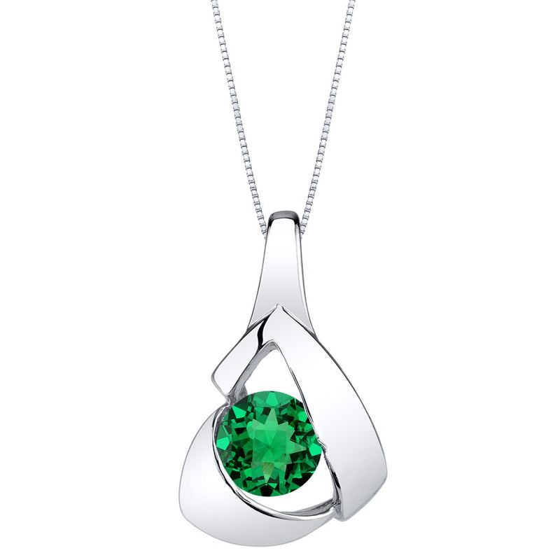 Simulated Emerald Sterling Silver Chiseled Pendant Necklace