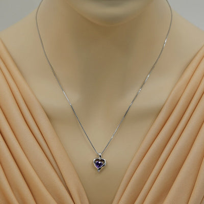 Amethyst Sterling Silver Heart in Heart Pendant Necklace