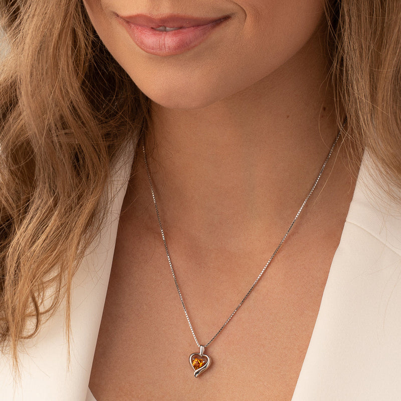 Citrine Sterling Silver Heart in Heart Pendant Necklace