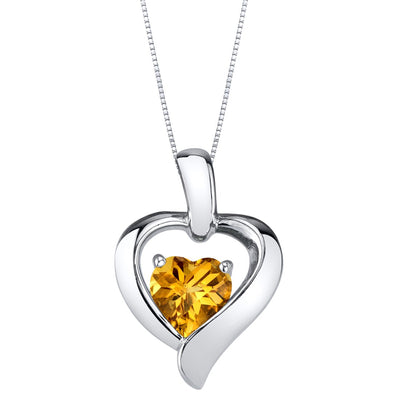 Citrine Sterling Silver Heart in Heart Pendant Necklace