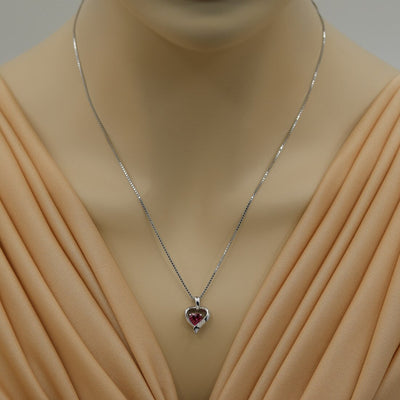 Created Ruby Sterling Silver Heart in Heart Pendant Necklace