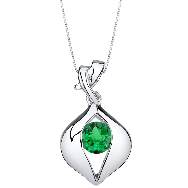 Simulated Emerald Sterling Silver Venus Pendant Necklace