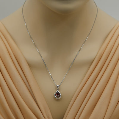 Garnet Sterling Silver Raindrop Pendant Necklace