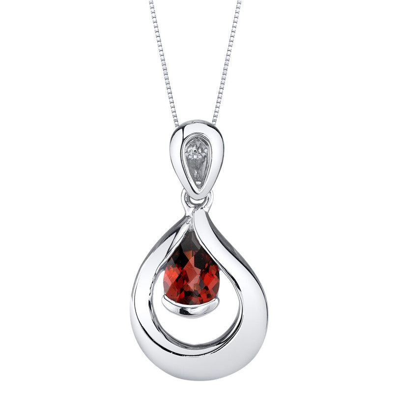 Garnet Sterling Silver Raindrop Pendant Necklace