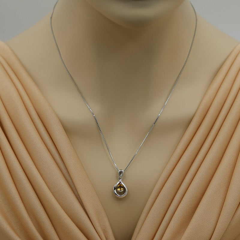 Citrine Sterling Silver Raindrop Pendant Necklace