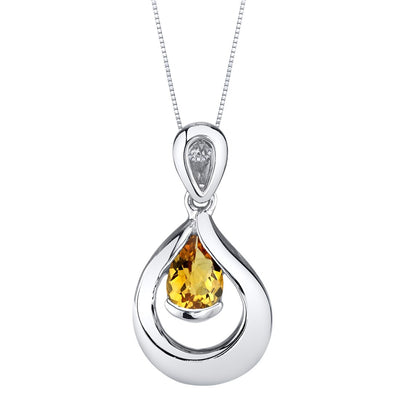 Citrine Sterling Silver Raindrop Pendant Necklace