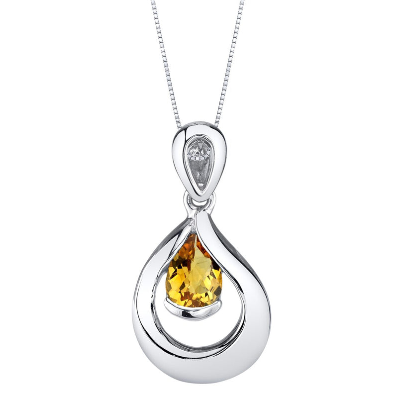 Citrine Sterling Silver Raindrop Pendant Necklace