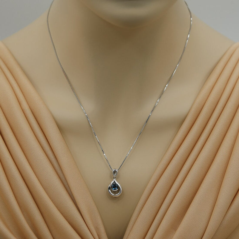 London Blue Topaz Sterling Silver Raindrop Pendant Necklace