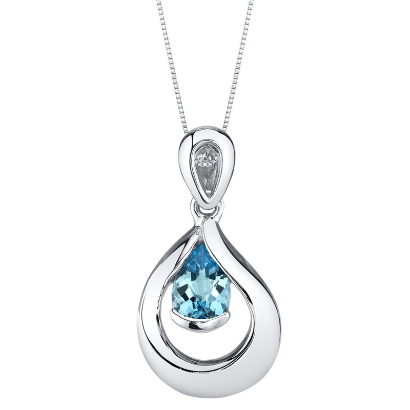 Swiss Blue Topaz Sterling Silver Raindrop Pendant Necklace