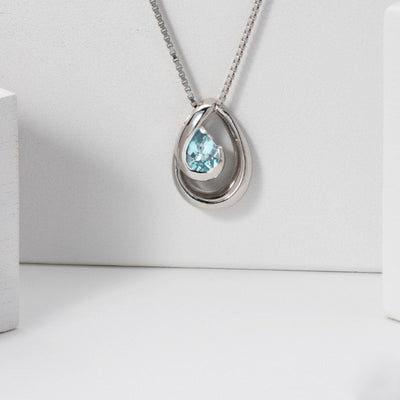 Aquamarine Sterling Silver Wave Pendant Necklace