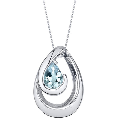 Aquamarine Sterling Silver Wave Pendant Necklace