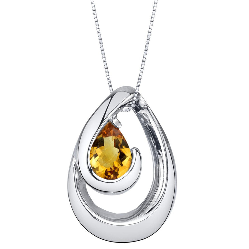 Citrine Sterling Silver Wave Pendant Necklace