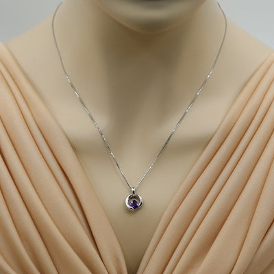 Amethyst Sterling Silver Cushion Cut Orbit Pendant Necklace