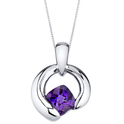 Amethyst Sterling Silver Cushion Cut Orbit Pendant Necklace